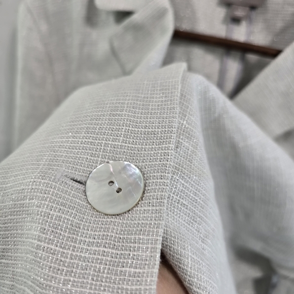 J Jill Jacket Womens Large Linen Gray Silver Blazer Unstructured Two Button Tie - Picture 10 of 12